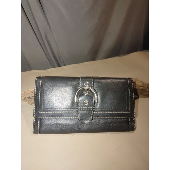 Coach Black Genuine Leather Wallet Card Slots ID Window - Picture 2 of 11